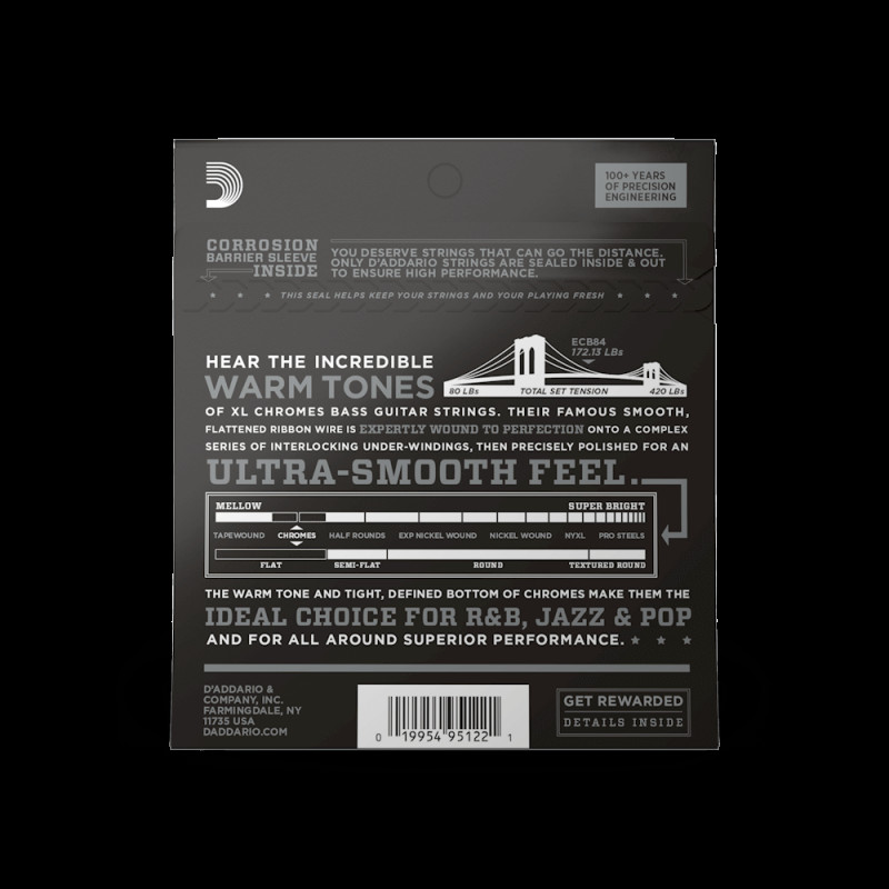 D‘ADDARIO ECB84 XL CHROMES BASS CUSTOM LIGHT (40-100) Струни для бас-гітари