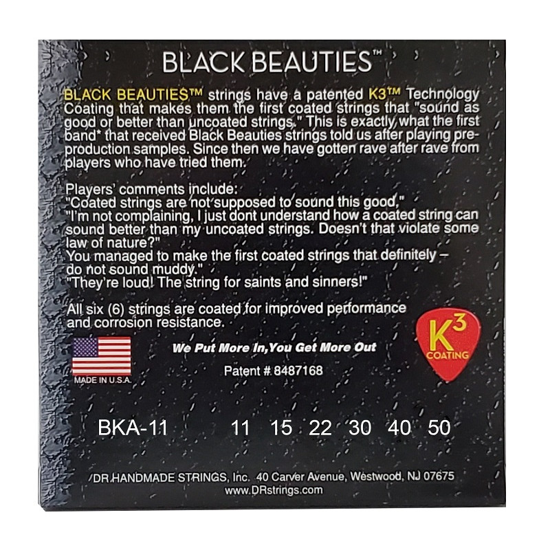 DR STRINGS BLACK BEAUTIES Acoustic - Custom Light (11-50) Струни для акустичної гітари