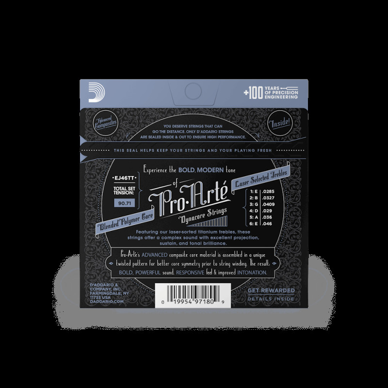 D‘ADDARIO EJ46TT PRO ARTE DYNACORE TITANIUM TREBLES, HARD TENSION Струни для класичної гітари