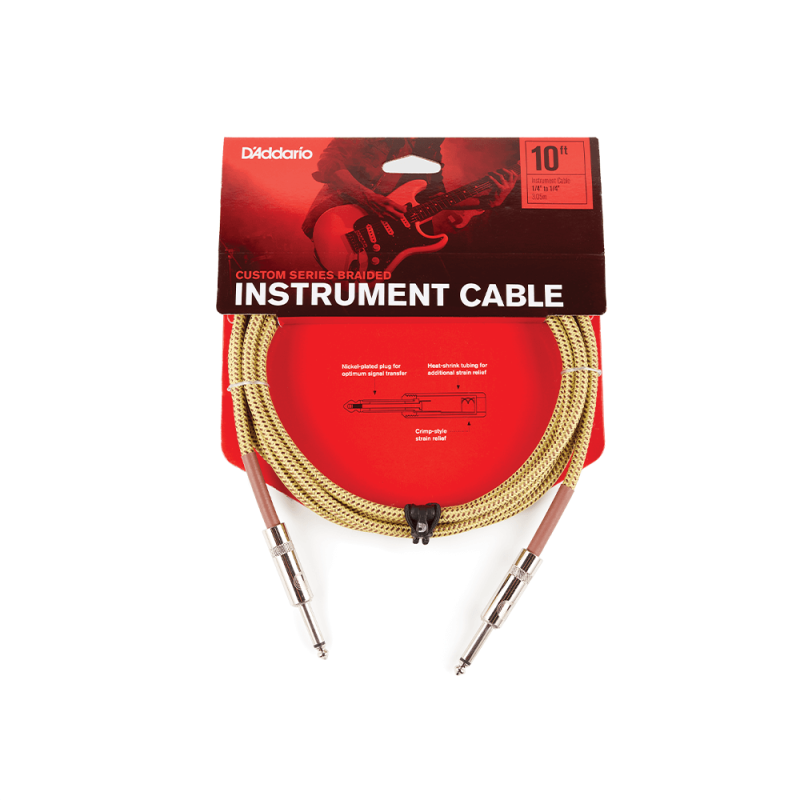 D`ADDARIO PW-BG-10TW Custom Series Braided Instrument Cable - Tweed (3m)