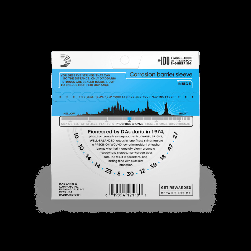 D’ADDARIO EJ38 PHOSPHOR BRONZE REGULAR LIGHT 12-STRING (10-47) Струны для акустической гитары