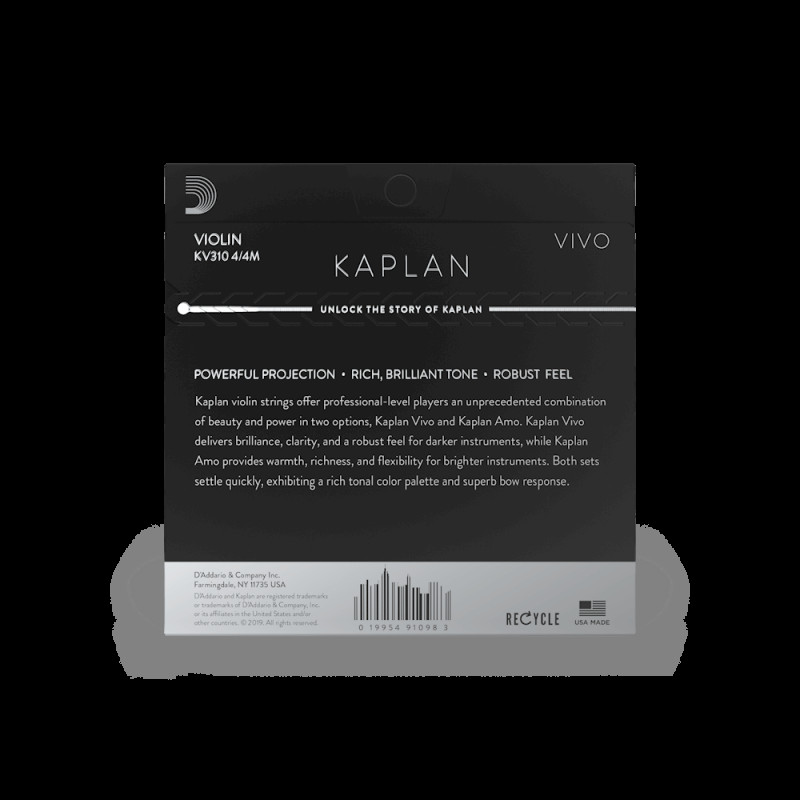 D`ADDARIO KAPLAN VIVO VIOLIN STRING SET 4/4 Scale Medium Tension