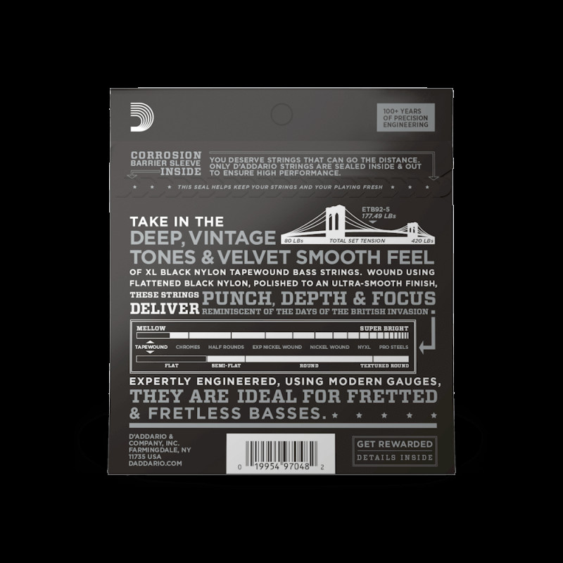 D‘ADDARIO ETB92-5 XL NYLON TAPEWOUND 5-STRING BASS (50-135) Струни для бас-гітари