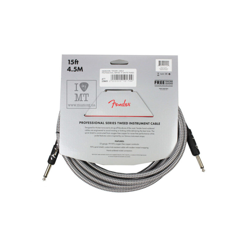 FENDER CABLE PROFESSIONAL SERIES 15' WHITE TWEED Кабель інструментальний