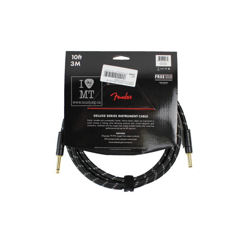 FENDER CABLE DELUXE SERIES 10' BLACK TWEED Кабель інструментальний