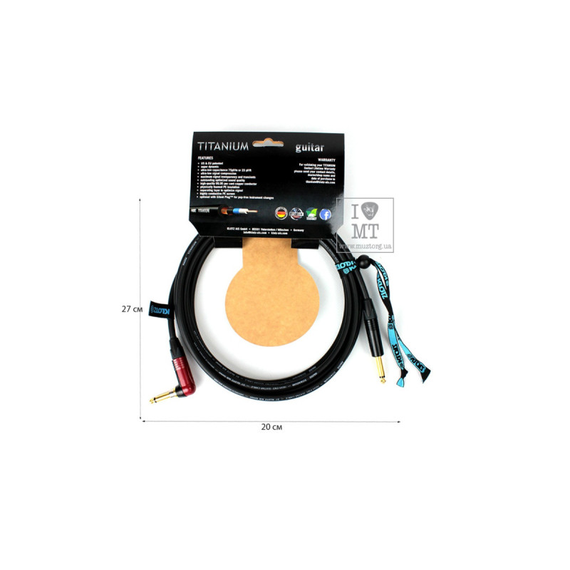 Кабель инструментальный KLOTZ TITANIUM INSTRUMENT CABLE SILENTPLUG ANGLED 4.5 M