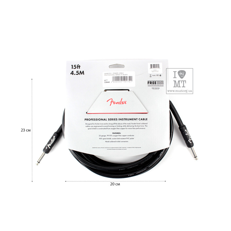 FENDER CABLE PROFESSIONAL SERIES 15' BLACK Кабель інструментальний