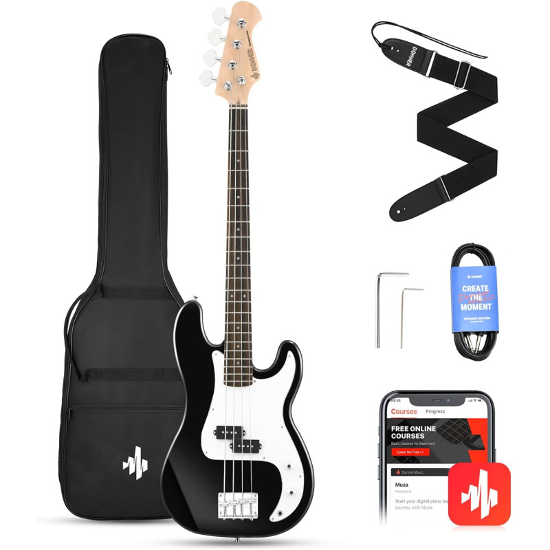 DONNER MUSIC  DPB-510 Electric Bass Guitar Black EC1228 Бас-гитара набор