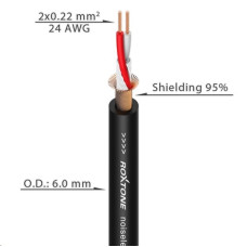 Кабель микрофонный Roxtone MC002, 2х0.22 кв. мм, вн. диаметр 6 мм, 100 м