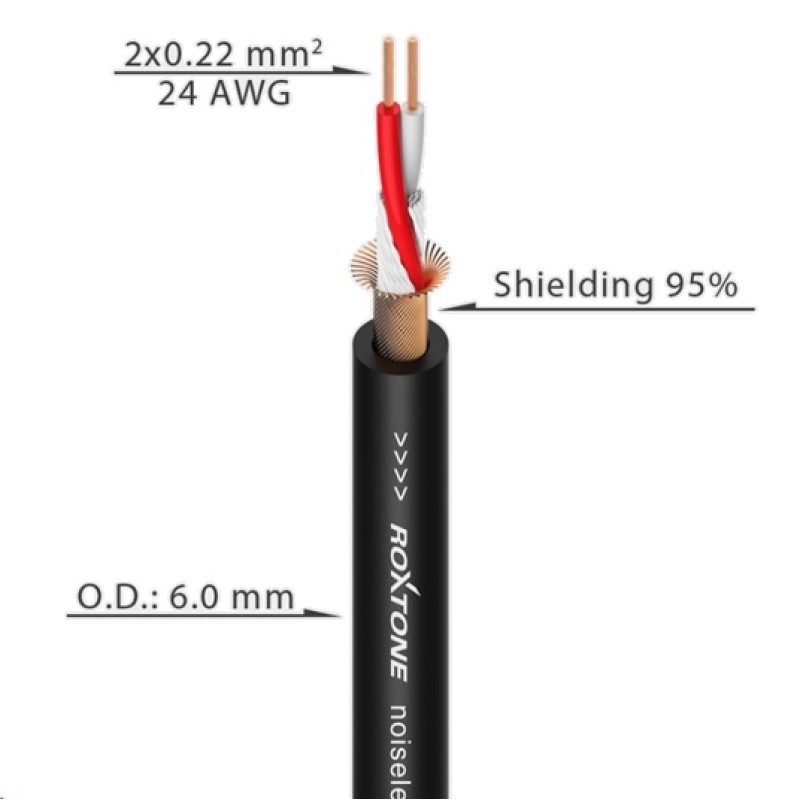 Кабель микрофонный Roxtone MC002, 2х0.22 кв. мм, вн. диаметр 6 мм, 100 м
