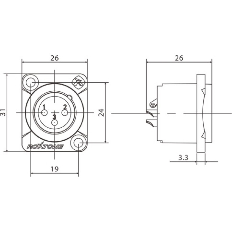 Роз'єм Roxtone RX3MDWP-BG XLR панельний male (тато) вологостійкий