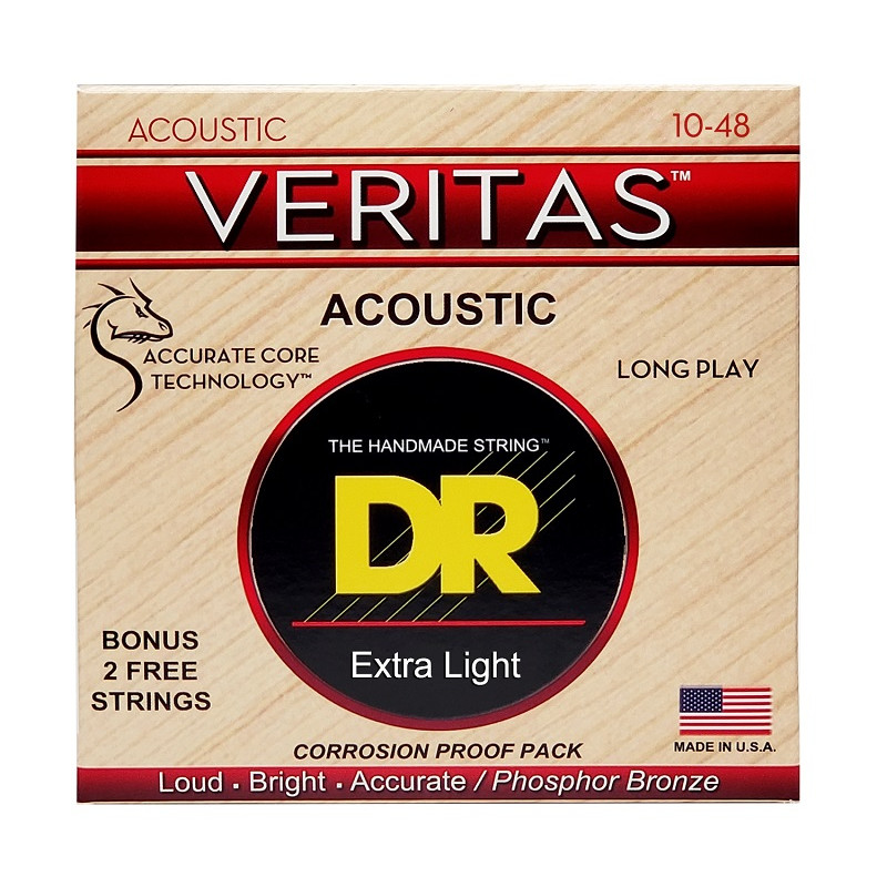 DR STRINGS VERITAS Coated Core Acoustic Guitar Strings - Extra Light (10-48) Струни для акустичної гітари