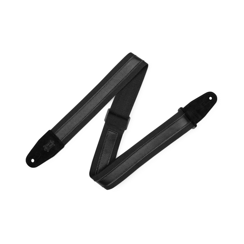 LEVY'S MC2CG-BLK-BLK Cotton Combo Guitar Strap – Black Cotton with Black Leather Strip Ремінь для гітари