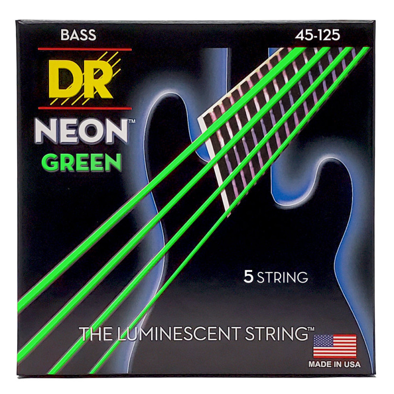 DR STRINGS NEON Green Bass - Medium - 5 String (45-125) Струни для бас-гітари