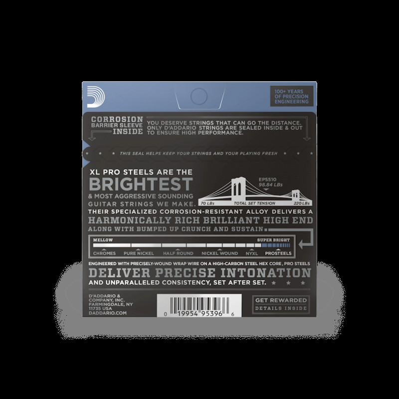 D‘ADDARIO EPS510 XL PROSTEELS REGULAR LIGHT (10-46) Струни для бас-гітари
