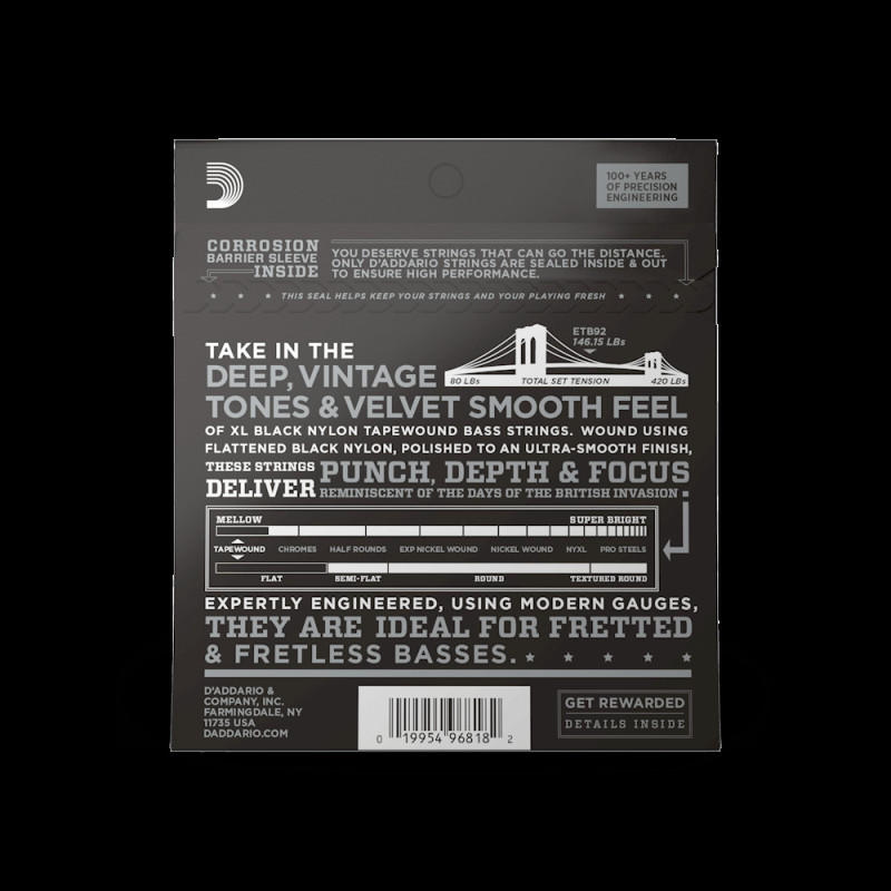 D‘ADDARIO ETB92 XL NYLON TAPEWOUND BASS (50-105) Струни для бас-гітари