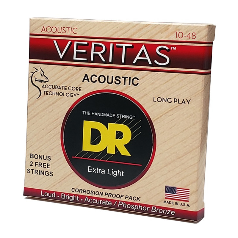 DR STRINGS VERITAS Coated Core Acoustic Guitar Strings - Extra Light (10-48) Струни для акустичної гітари
