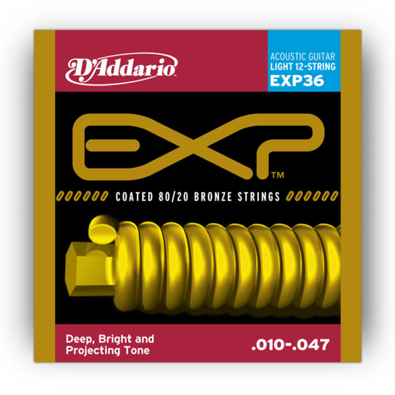 D’ADDARIO EXP36 EXP COATED 80/20 BRONZE LIGHT 12-STRING (10-47) Струны для акустической гитары