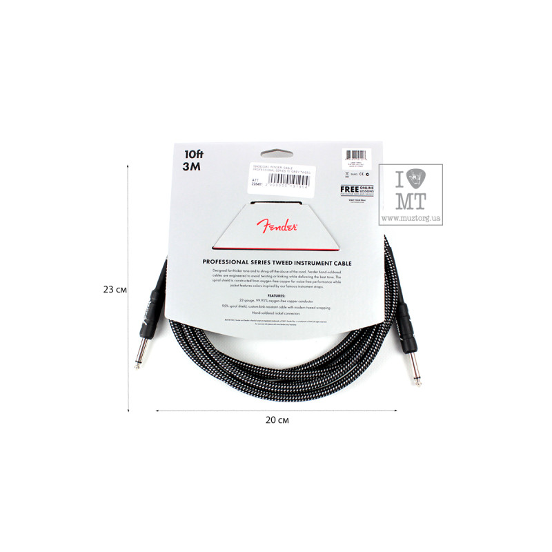 FENDER CABLE PROFESSIONAL SERIES 10' GREY TWEED Кабель инструментальный