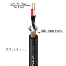 Кабель мікрофонний Roxtone MC005, 2х0.22 кв. мм, вн. діаметр 6.8 мм, 100 м