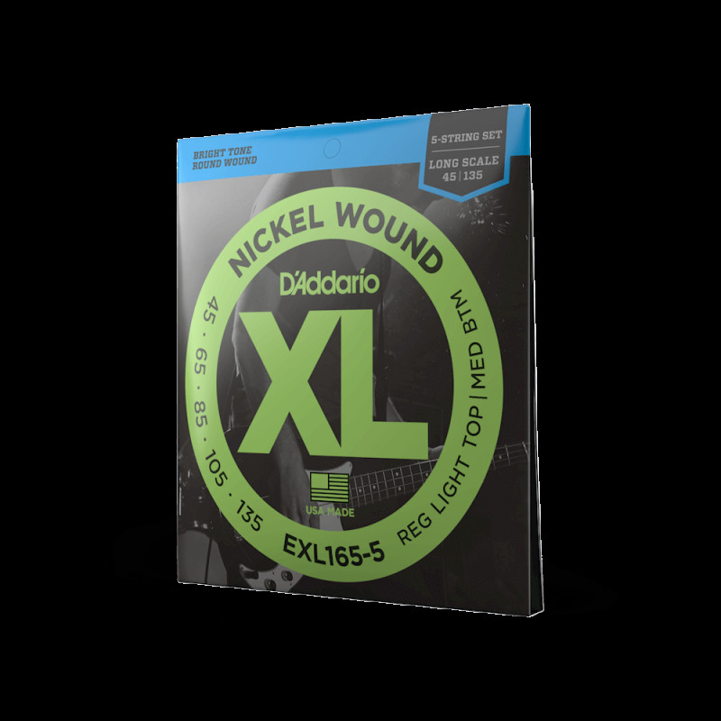 D’ADDARIO EXL165-5 XL NICKEL WOUND BASS REG LIGHT TOP/MED BOTTOM 5-STRING (45-135) Струны для бас-гитары