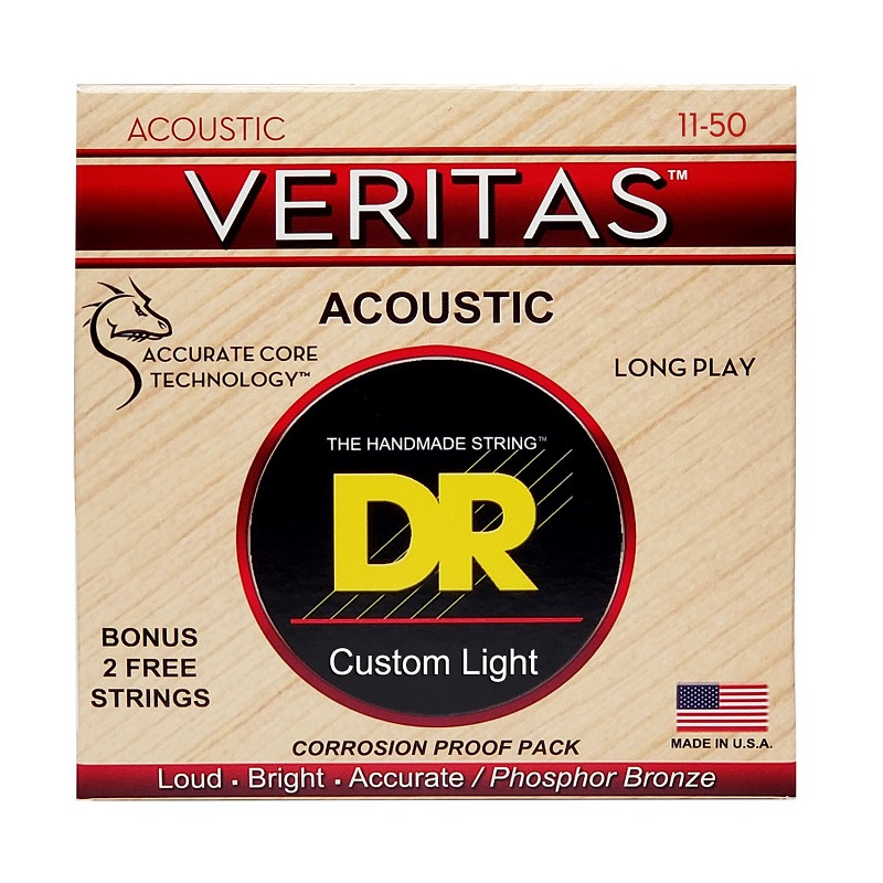 DR STRINGS VERITAS Coated Core Acoustic Guitar Strings - Custom Light (11-50) Струни для акустичної гітари