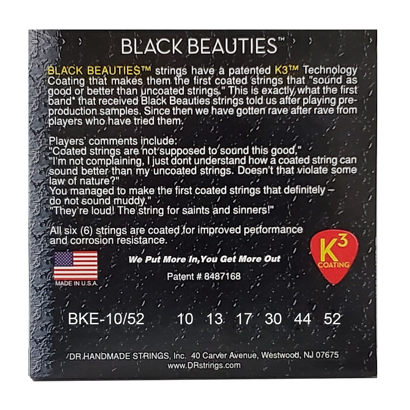 DR STRINGS BLACK BEAUTIES Electric - Big Heavy (10-52) Струни для електрогітари