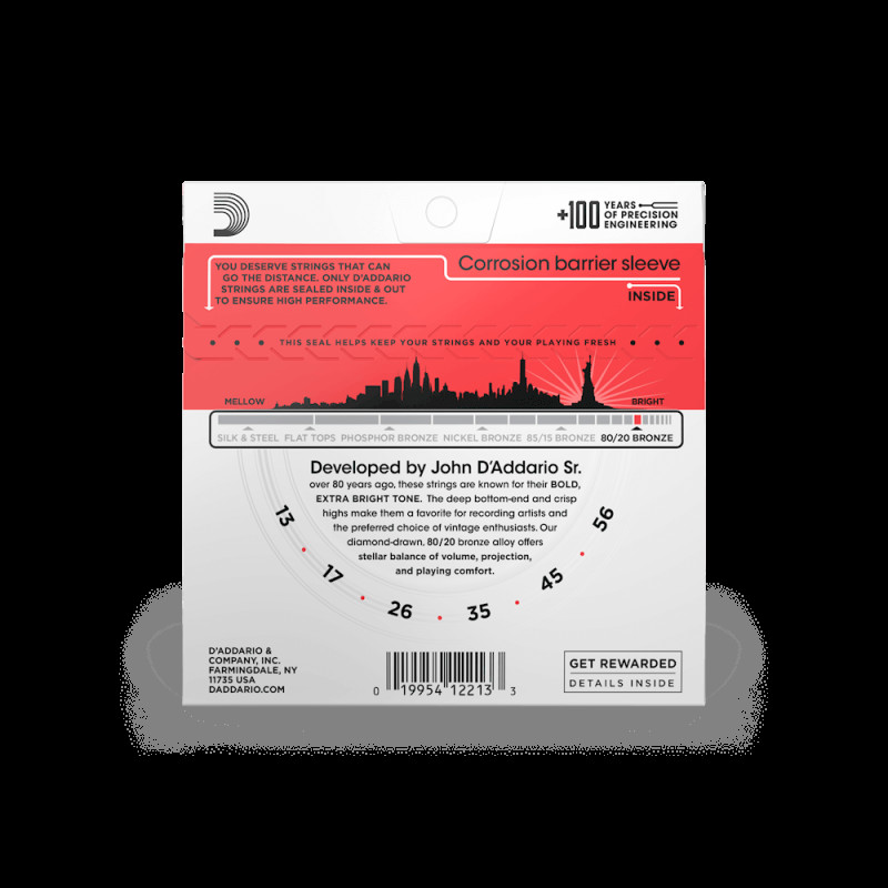 D‘ADDARIO EJ12 80/20 BRONZE MEDIUM (13-56) Струни для акустичної гітари