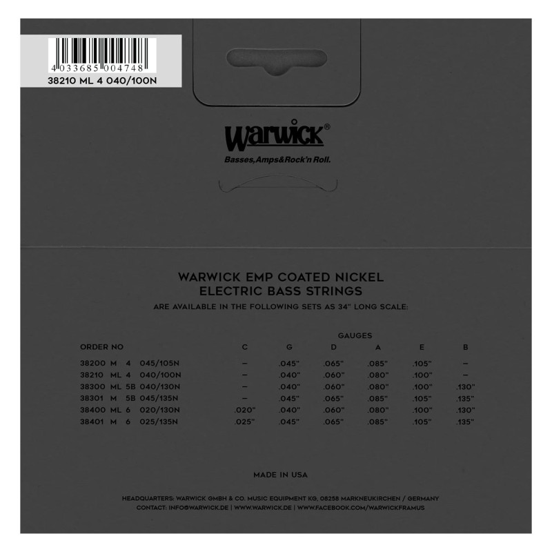 WARWICK 38210 EMP Medium Light 4-String (40-100) Струны для бас-гитары