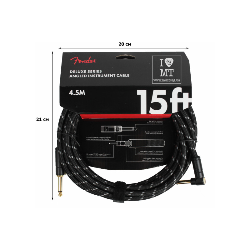 FENDER CABLE DELUXE SERIES 15' ANGLED BLACK TWEED Кабель інструментальний