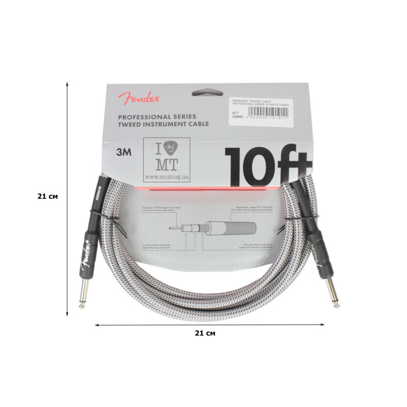FENDER CABLE PROFESSIONAL SERIES 10' WHITE TWEED Кабель інструментальний
