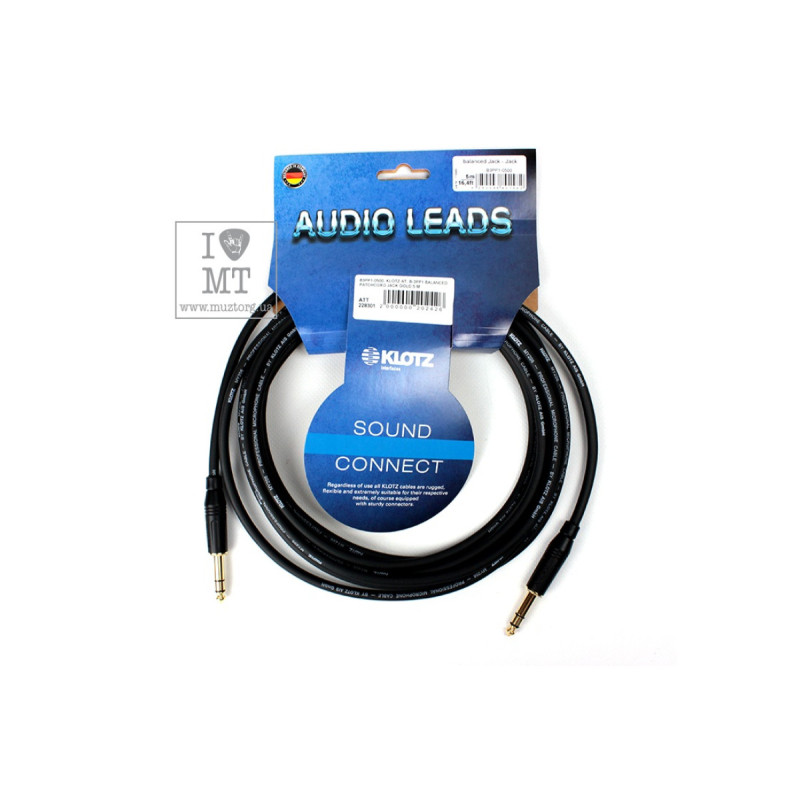 KLOTZ B-3PP1 BALANCED PATCHCORD JACK GOLD 5 M Кабель коммутационный