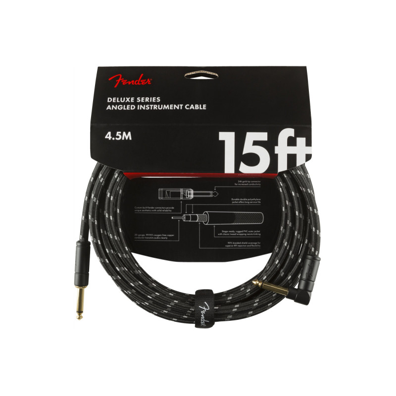 FENDER CABLE DELUXE SERIES 15' ANGLED BLACK TWEED Кабель інструментальний