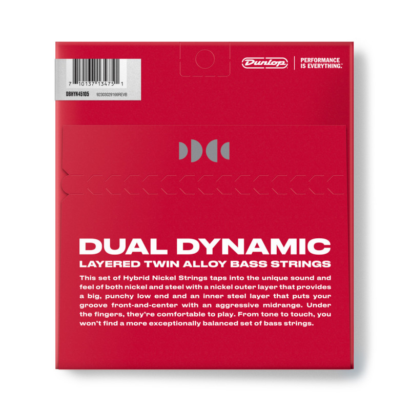 DUNLOP DBHYN45105 DUAL DYNAMIC LAYERED TWIN ALLOY HYBRID WOUND NICKEL BASS STRINGS 45-105 Струни для бас-гітари