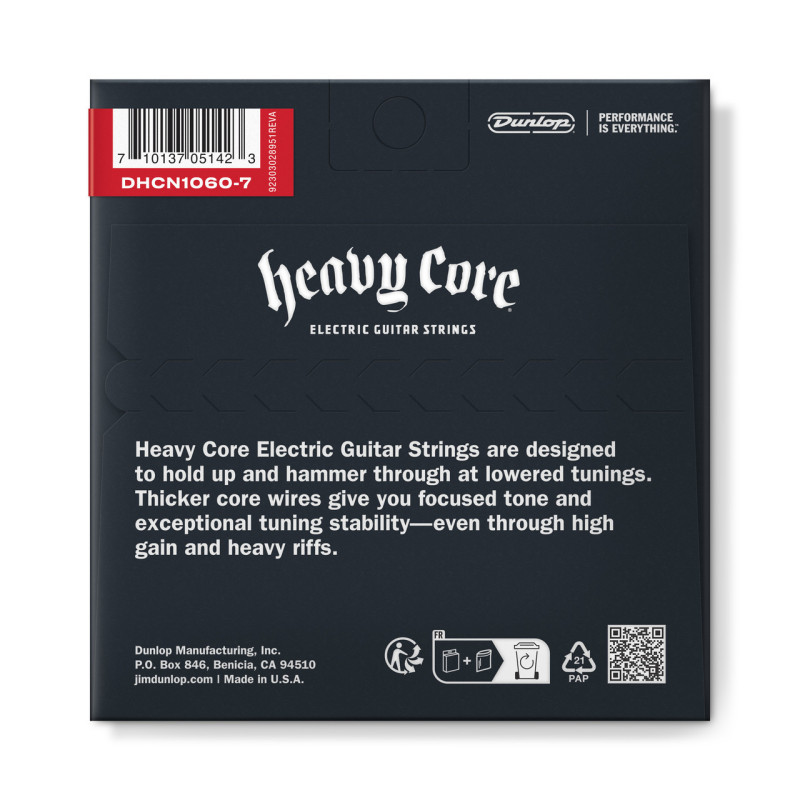 DUNLOP DHCN10607 HEAVY CORE ELECTRIC GUITAR STRINGS (10-60) Струни для електрогітари