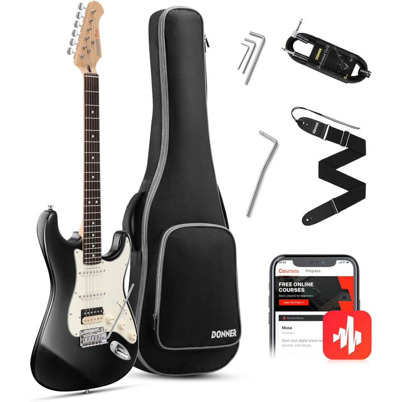 DONNER MUSIC DST-400 Electric Guitar Black EC1385 Електрогітара набір