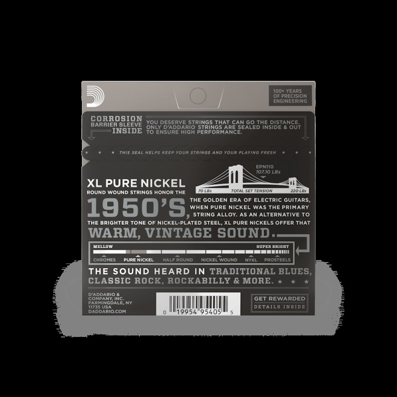 D’ADDARIO EPN110 XL PURE NICKEL REGULAR LIGHT (10-45) Струны для электрогитары