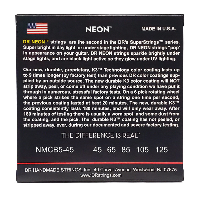 DR STRINGS NEON Multi-Color Bass - Medium - 5 String (45-125) Струни для бас-гітари