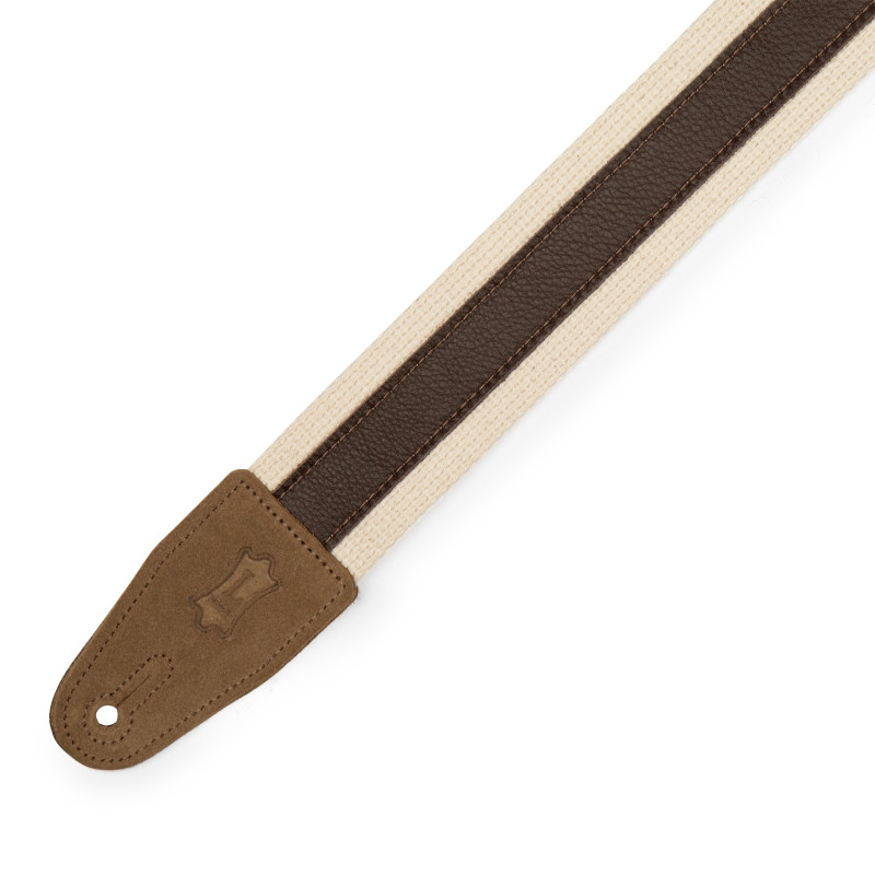 LEVY'S MC2CG-NAT-DBR Cotton Combo Guitar Strap – Natural Cotton with Dark Brown Leather Strip Ремінь для гітари