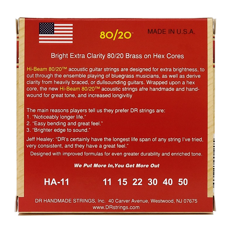 DR STRINGS HI-BEAM Acoustic 80/20 Bronze - Custom Light (11-50) Струни для акустичної гітари