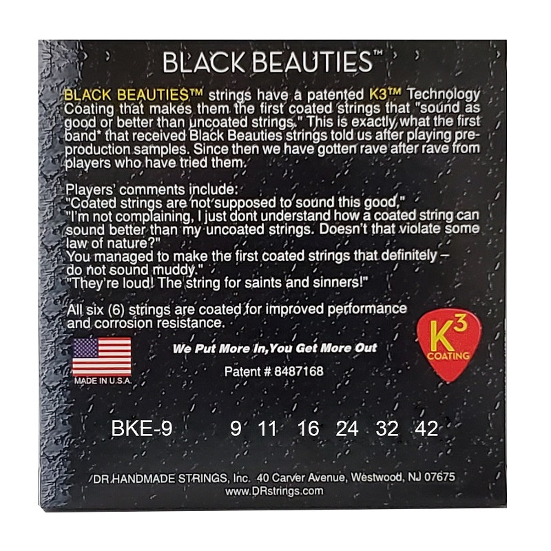 DR STRINGS BLACK BEAUTIES Electric - Light (9-42) Струни для електрогітари