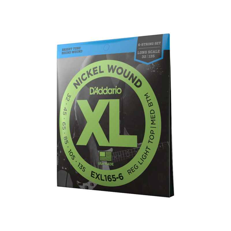 D‘ADDARIO EXL165-6 XL NICKEL WOUND BASS REG LIGHT TOP / MED BOTTOM 6-STRING (32-135) Струни для бас-гітари