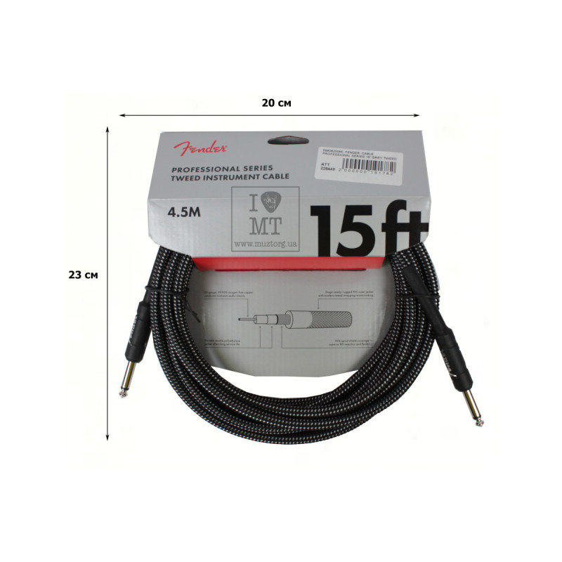FENDER CABLE PROFESSIONAL SERIES 15' GREY TWEED Кабель инструментальный