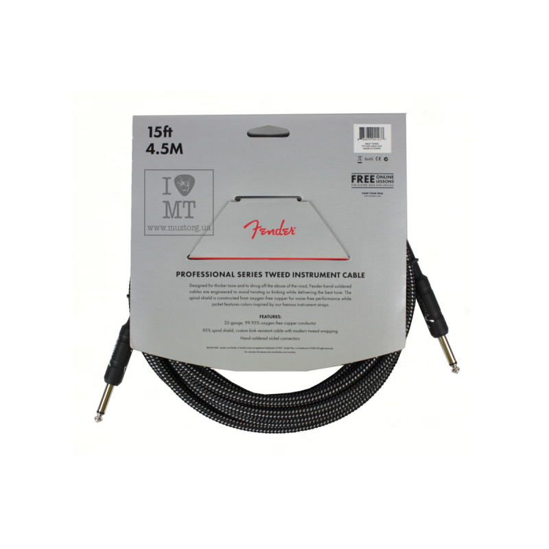 FENDER CABLE PROFESSIONAL SERIES 15' GREY TWEED Кабель инструментальный