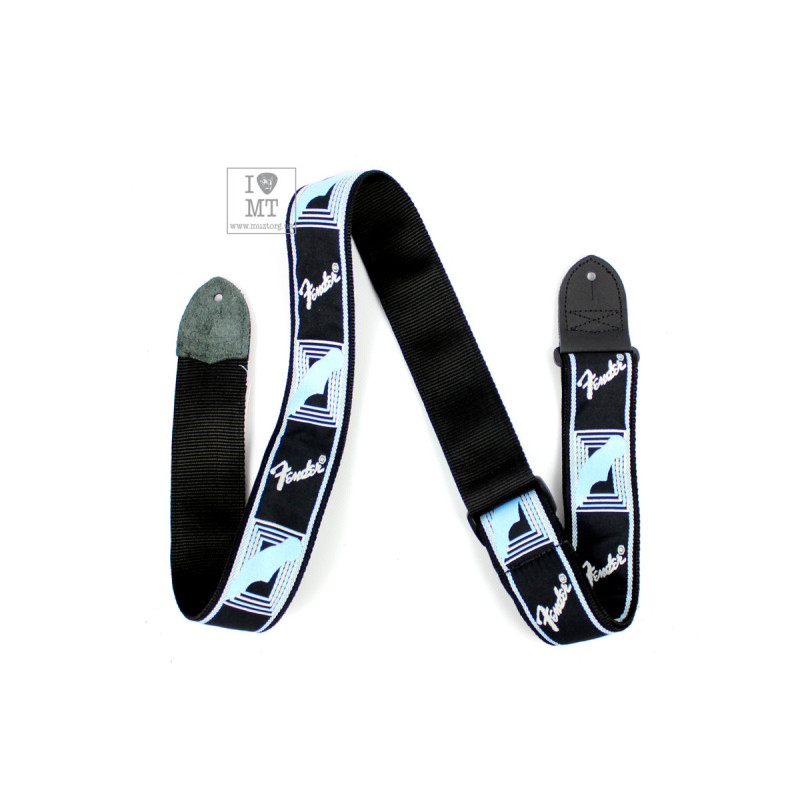 Ремень гитарный FENDER STRAP 2" MONOGRAMMED BLACK LIGHT GREY MEDIUM BLUE
