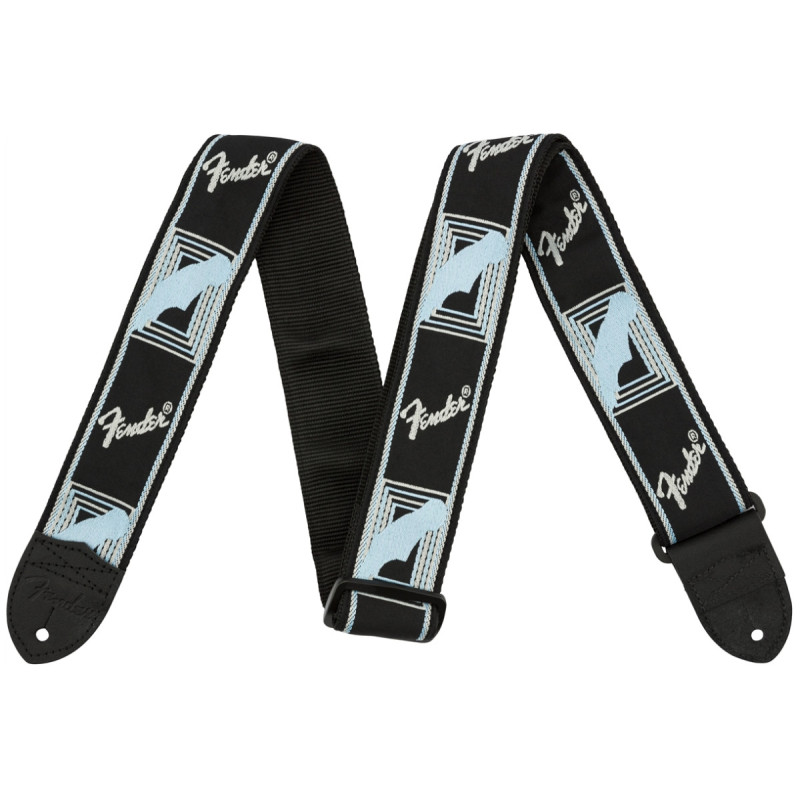 Ремень гитарный FENDER STRAP 2" MONOGRAMMED BLACK LIGHT GREY MEDIUM BLUE