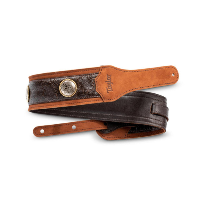 TAYLOR GUITARS STRAP GRAND PACIFIC BROWN LEATHER NICKEL CONCHO 3