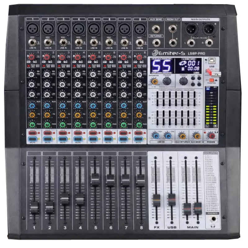 Активный микшерный пульт Emiter-S LS8P-PRO-500, 2x500Вт