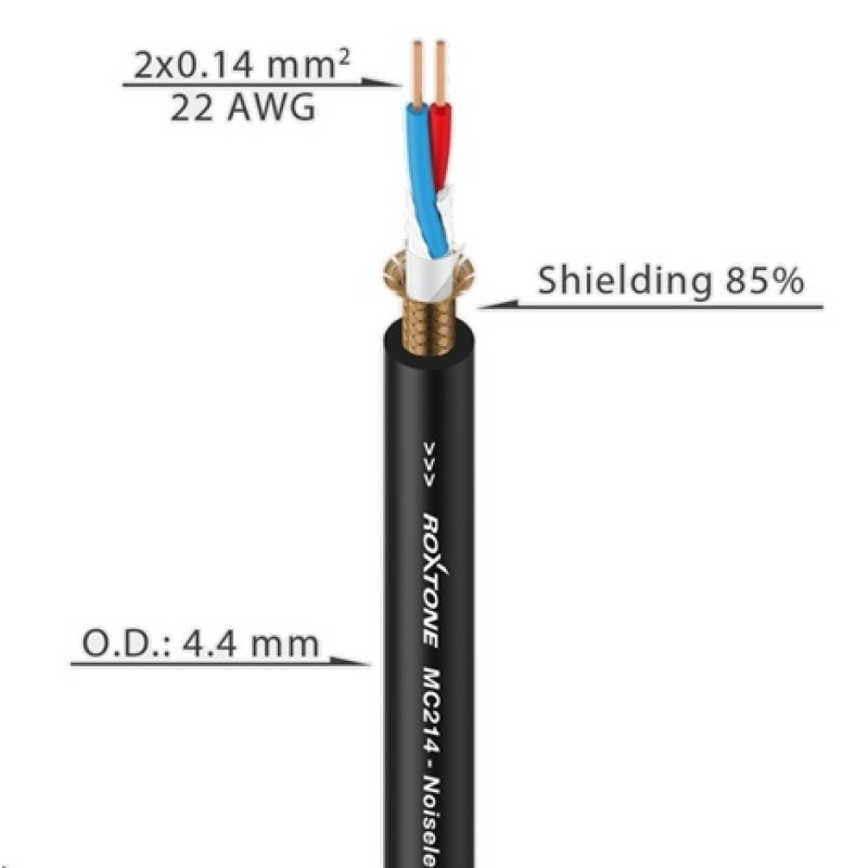 Кабель сполучний Roxtone MC214, 2 x 0,14 кв.мм, вн.діаметр 4,4 мм, 100м