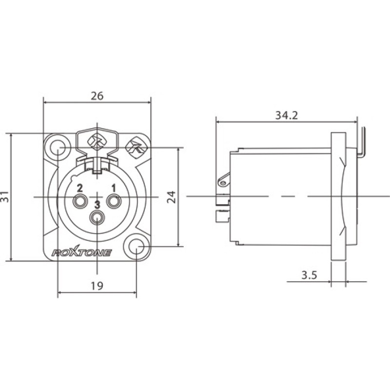 Роз'єм Roxtone RX3FDWP-BG XLR панельний female (мама) вологостійкий